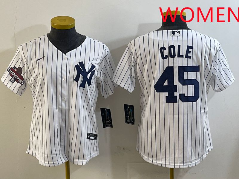 Women New York Yankees 45 Cole White Stripe Game 2025 Nike MLB Jersey style 2